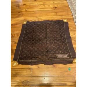 LV Brown Monogram Trunk Square Cotton Scarf